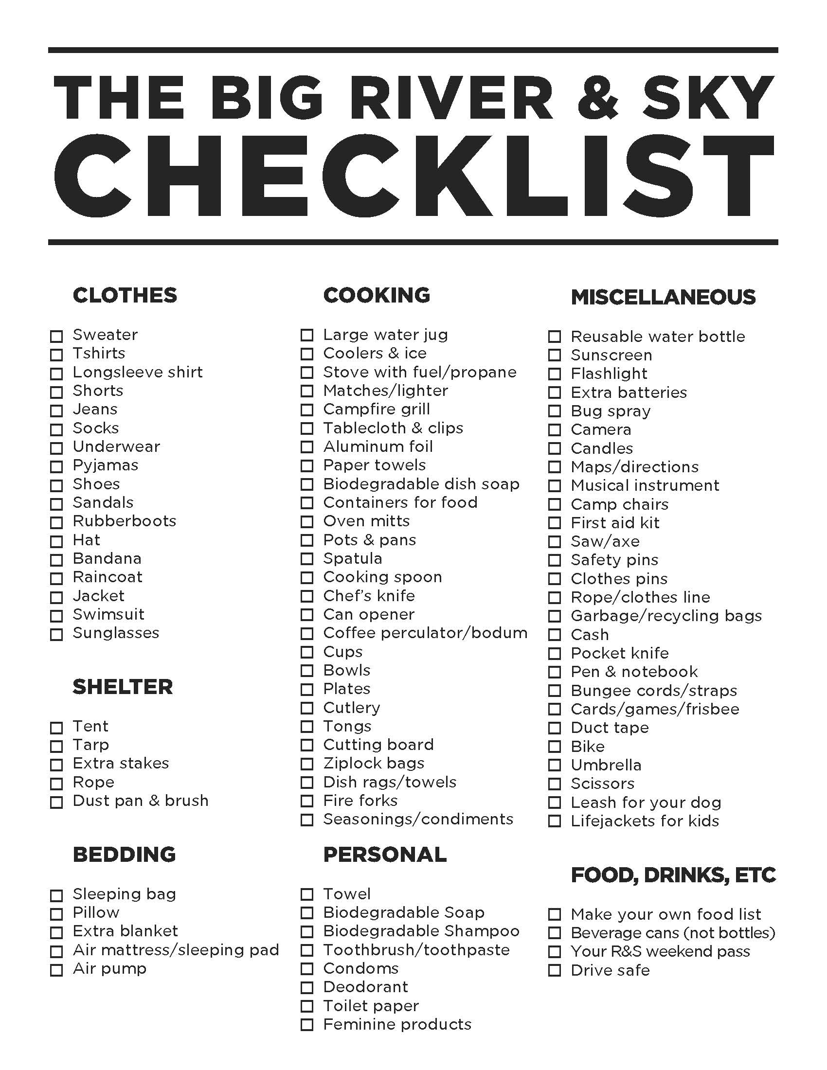 The Big River & Sky Checklist River & Sky